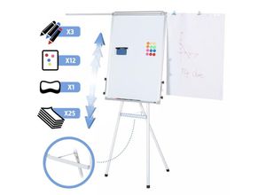 4056282457052 - Jago® Flipchart Coyote – Höhenverstellbar 90x60 cm mit Ständer Stiftablage 3 Marker Papier Zubehör Tragbar - Magnetisches Whiteboard