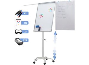 4056282457083 - Jago® Flipchart mit Sternfuß - Höhenverstellbar 90x60cm mit Ständer Stiftablage ausziehbaren Seitenarmen Marker Zubehör Rollbar - Magnetisches