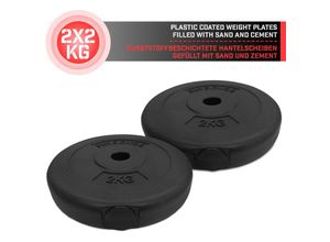 4056282467457 - Physionics® Gewichtsscheiben - 2 x 2 kg Ø 27 mm Kunststoff Schwarz - Gewichte Hantelscheiben