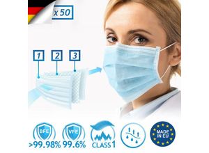 4056282470228 - Medizinischer Mundschutz - Typ iir bfe 9998%   vfe 996% din en 14683 Made in eu 50 Stück 3-lagig - op Masken Mund und Nasenschutz Einweg