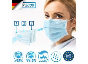 4056282471256 - Medizinischer Mundschutz - Typ iir bfe 9998%   vfe 996% din en 14683 Made in eu 2000 Stück 3-lagig - op Masken Mund und Nasenschutz Einweg