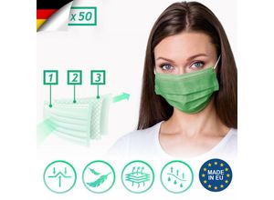 4056282472208 - Virshields - Mund und Nasenschutz - 50 Stück 3-lagig Allgemeine Verwendung Grün Made in eu - Masken Mundschutz Einweg Gesichtsmaske