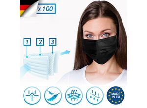 4056282472215 - Mund und Nasenschutz - 100 Stück 3-lagig Allgemeine Verwendung Schwarz Made in eu - Masken Mundschutz Einweg Gesichtsmaske Einwegmasken