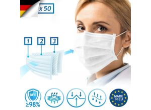 4056282474042 - Virshields - Medizinischer Mundschutz - Typ iir bfe ≥ 98% din en 14683 Made in eu 50 Stück 3-lagig Weiß - op Masken Mund und Nasenschutz