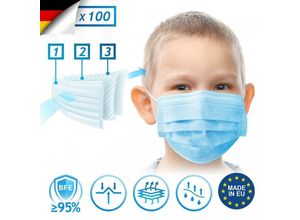 4056282474066 - Virshields® Kindermasken Medizinisch - 3-lagig BFE 95% Made in EU DIN EN 14683 Typ I 100 STK Blau - Medizinische Masken Mundschutz