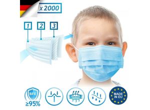 4056282474127 - Virshields® Kindermasken Medizinisch - 3-lagig BFE 95% Made in EU DIN EN 14683 Typ I 2000 STK Blau - Medizinische Masken Mundschutz