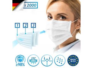 4056282474196 - Virshields - Medizinischer Mundschutz - Typ iir bfe ≥ 98% din en 14683 Made in eu 2000 Stück 3-lagig Weiß - op Masken Mund und Nasenschutz