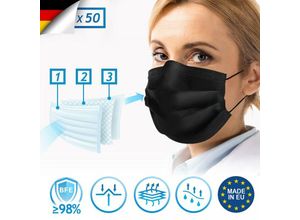 4056282474721 - Virshields® Medizinischer Mundschutz - Typ IIR BFE ≥ 98% DIN EN 14683 Made in EU Schwarz 50 Stück 3-lagig - OP Masken Mund Nasen Schutzmaske