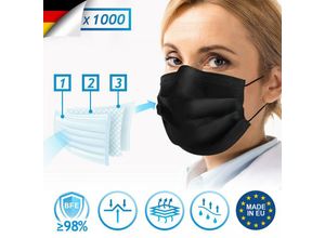 4056282474851 - Virshields® Medizinischer Mundschutz - Typ IIR BFE ≥ 98% DIN EN 14683 Made in EU Schwarz 1000 Stück 3-lagig - OP Masken Mund Nasen