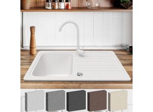 4056282475049 - Spülbecken - Granit Set ca 759 x 459 cm mit Ablaufgarnitur Weißem Wasserhahn umkehrbarer Abtropffläche Rechteckig Weiß - Einbauspüle