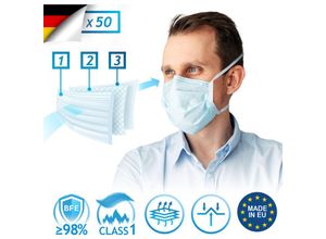 4056282477272 - Virshields - Medizinischer Mundschutz - Typ iir bfe ≥ 98% din en 14683 Made in eu 50 Stück 3-lagig mit Bindeband Blau - op Masken Mund und