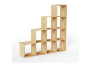 4056282479849 - Treppenregal - Sonoma 10 Fächer 1295x29x1295 cm für Wohnzimmer Stabil Offen Freistehend Indoor aus MDF-Platte - Stufenregal Raumteiler