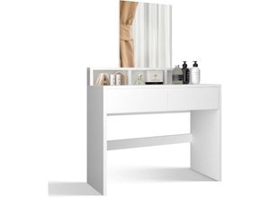 4056282480470 - Schminktisch - mit Spiegel 2 Schubladen 3 offene Fächer Ablagefläche Edel Stabil Platzsparend Weiß - Vanity Table Kosmetiktisch Make Up