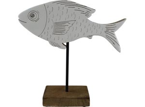 4056422137462 - Dekofigur AM DESIGN Fisch aus Mangoholz und Metall weiß B5cm H25cm T25cm Holzwerkstoff Metall Dekofiguren Osterdekoration in zwei Größen