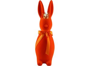 4056422202832 - Dekofigur AM DESIGN Hase mit Schleife und Krone in samtiger Flock-Haptik orange B15cm H46cm T46cm Dekofiguren Osterdeko in zwei Größen