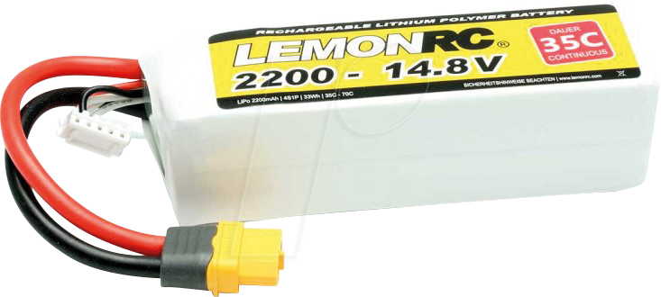 4056534059980 - LemonRC Modellbau-Akkupack (LiPo) 148 V 2200 mAh Zellen-Zahl 4 35 C Softcase XT60 4056534059980 - LemonRC Modellbau-Akkupack (LiPo) 148 V 2200 mAh Zellen-Zahl 4 35 C Softcase XT60