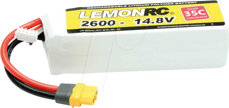 4056534060016 - LemonRC Modellbau-Akkupack (LiPo) 148 V 2600 mAh Zellen-Zahl 4 35 C Softcase XT60