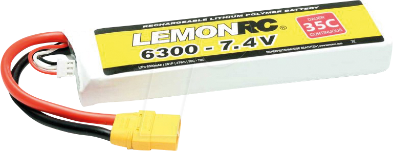 4056534060351 - LemonRC Modellbau-Akkupack (LiPo) 74 V 6300 mAh Zellen-Zahl 2 35 C Softcase XT90 4056534060351 - LemonRC Modellbau-Akkupack (LiPo) 74 V 6300 mAh Zellen-Zahl 2 35 C Softcase XT90