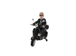 4056551065261 - Kinder-Elektroroller Vespa lizenziert EVA-Reifen LED-Scheinwerfer Koffer Soundmodul Stützräder (Schwarz)