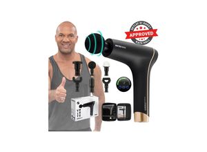 4056551133977 - Miweba Sports Massagepistole MM100 Massage-Gun 2500 mAh für Faszien-Muskelmassage mit 6 Aufsätzen (Schwarz Gold)