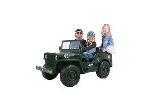 4056551137210 - Kinder-Elektroauto Jeep Willys 3 Ledersitze und 3 Gurte Schaufel Ersatzrad Federung Allrad 4x4