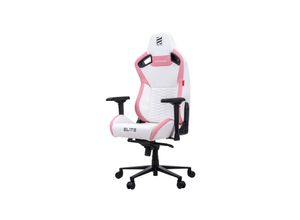 4056551138439 - ELITE Gaming-Stuhl MERCENARY groß ergonomisch mit Premium-Rücken- und Kopf-Nackenkissen 48-53cm (Weiß Pink)