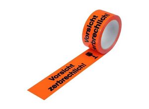 4056705701144 - Warnklebeband PP Breite 50mm Länge 66m Stärke 52µ PP leuchtorange Aufdruck Vorsicht zerbrechlich