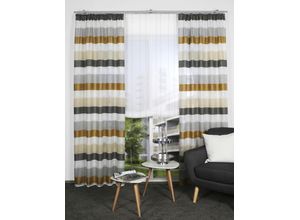 4056751386777 - Gardine HOME WOHNIDEEN OLAV Gardinen Gr 295cm Kräuselband 140cm goldfarben (goldfarben grau beige) Fertigschal- Querstreifen