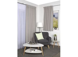 4056751405744 - Gardine HOME BASICS SANDO Set Gardinen Gr 245 cm Multifunktionsband 450 cm grau (taupe) Schlafzimmergardinen Fertigschal blackout