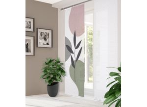 4056751436977 - Schiebegardine HOME IN GREEN FRONDA Gr 1 bunt (grün rosa steinfarben) B60cm H245cm Polyester Gardinen DIGITALBEDRUCKT BAMBUSOPTIK RECYCELT