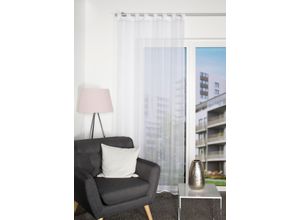 4056751437530 - Vorhang HOME WOHNIDEEN NESSI Gr 1 weiß B135cm H245cm Polyester Gardinen Uni Voile transparent Schlaufen inkl Zugband