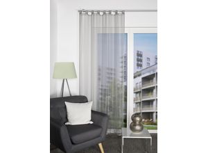 4056751440226 - Vorhang HOME WOHNIDEEN NESSI Gr 1 grau B135cm H245cm Polyester Gardinen Uni Voile transparent Schlaufen inkl Zugband