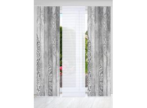 4056751444156 - Schiebegardine HOME IN GREEN LEGNO Gr 1 grau B60cm H245cm Polyester Gardinen SET DIGITALDRUCKBAMBUSOPTIK RECYCELT