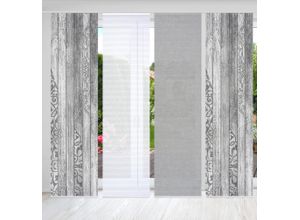4056751444163 - Schiebegardine HOME IN GREEN LEGNO Gr 1 grau B60cm H245cm Polyester Gardinen SET DIGITALDRUCKBAMBUSOPTIK RECYCELT