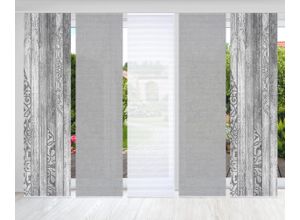 4056751444170 - Schiebegardine HOME IN GREEN LEGNO Gr 1 grau B60cm H245cm Polyester Gardinen SET DIGITALDRUCKBAMBUSOPTIK RECYCELT