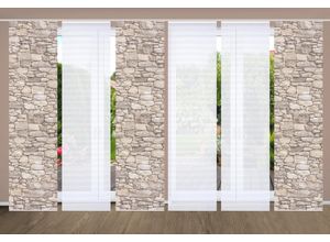 4056751444279 - Schiebegardine HOME IN GREEN PARETE Gr 1 beige (naturfarben) B60cm H245cm Polyester Gardinen SET DIGITALDRUCKBAMBUSOPTIK RECYCELT