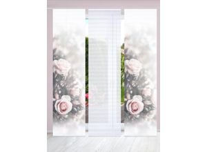 4056751444750 - Schiebegardine HOME IN GREEN POESIA Gr 1 rosa B60cm H245cm Polyester Gardinen SET DIGITALDRUCKBAMBUSOPTIK RECYCELT