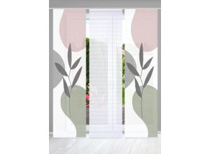 4056751444828 - Schiebegardine HOME IN GREEN FRONDA Gr 1 grün (grün rosa) B60cm H245cm Polyester Gardinen SET DIGITALDRUCKBAMBUSOPTIK RECYCELT