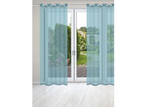 4056751475921 - Vorhang HOME BASICS DOLLY Gr 4 blau (türkis) B140cm H245cm Voile Polyester Gardinen 2er Pack Ösenschal DOLLY