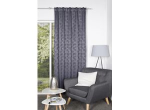 4056751482028 - Vorhang HOME WOHNIDEEN GINGKO Gr 1 grau (anthrazit) Gardinen 145cm Multifunktionsband 135cm Polyester Verdunkler jacquardgemustertes Gingko-Blatt-Motiv 100% verdunklend B135cm H145cm