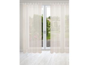 4056751503846 - Vorhang HOME WOHNIDEEN NESSI 2er Pack Gr 1 weiß (wollweiß) B135cm H245cm Polyester Gardinen Uni Voile transparent Schlaufen inkl Zugband 2er Pack