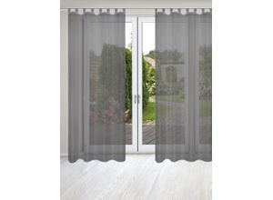 4056751503884 - Vorhang HOME WOHNIDEEN NESSI 2er Pack Gr 1 grau (anthrazit) Gardinen 245cm Schlaufen 135cm Uni Voile transparent Schlaufen inkl Zugband 2er Pack