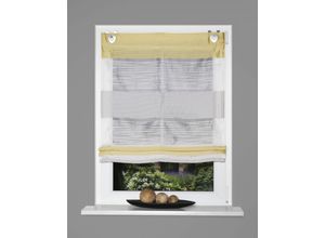 4056751519649 - Raffrollo HOME WOHNIDEEN Sarnia Gr 3 gelb (gelb grau) Raffrollos 135cm Hakenaufhängung 80cm Obermaterial 100% Polyester B80cm H135cm