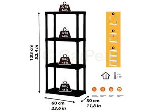 4056791040103 - Garpet - Steckregal Kunststoff Haushaltsregal Keller Lager Regal 4 Böden 60 x 30 x 133 cm