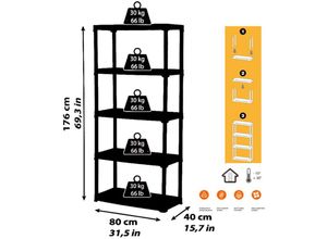 4056791040110 - Garpet - Steckregal Kunststoff Haushaltsregal Keller Lager Regal 5 Böden 80 x 40 x 176 cm