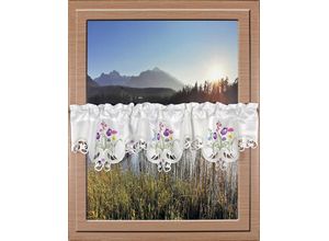 4056837082326 - Querbehang Blumensee Gr 1 bunt (grün lila weiß) B120cm H50cm Ausbrenner Polyester HOSSNER - ART OF HOME DECO Gardinen m Cut-Outs