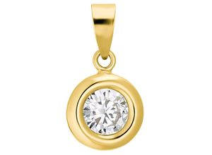 4056866002807 - Runder Anhänger AMOR Solitär-Optik 2013527 Schmuckanhänger Gr Gelbgold 375 036 g weiß (gelbgoldfarben weiß weiß) Damen Anhänger mit Zirkonia (synth)