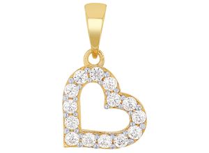 4056866008632 - Ketten-Anhänger AMOR Shiny Heart 2014123 Schmuckanhänger Gr Gelbgold 750 051 g weiß (gelbgoldfarben weiß weiß) Damen Anhänger mit Zirkonia (synth)