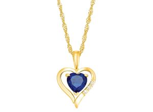 4056866010147 - Kette mit Anhänger AMOR Herz 2014270 Halsketten Gr Gelbgold 375 Länge 45 cm blau (gelbgoldfarben weiß blau) Damen Ketten mit Anhänger Zirkonia (synth)