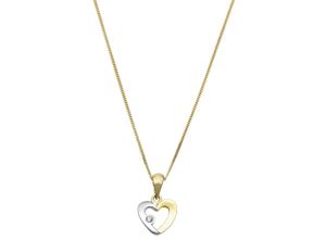 4056866010727 - Kette mit Anhänger AMOR Herz 2014327 Halsketten Gr Gelbgold 375 Länge 45 cm weiß (gelbgoldfarben silberfarben weiß) Damen Ketten mit Anhänger Zirkonia (synth)